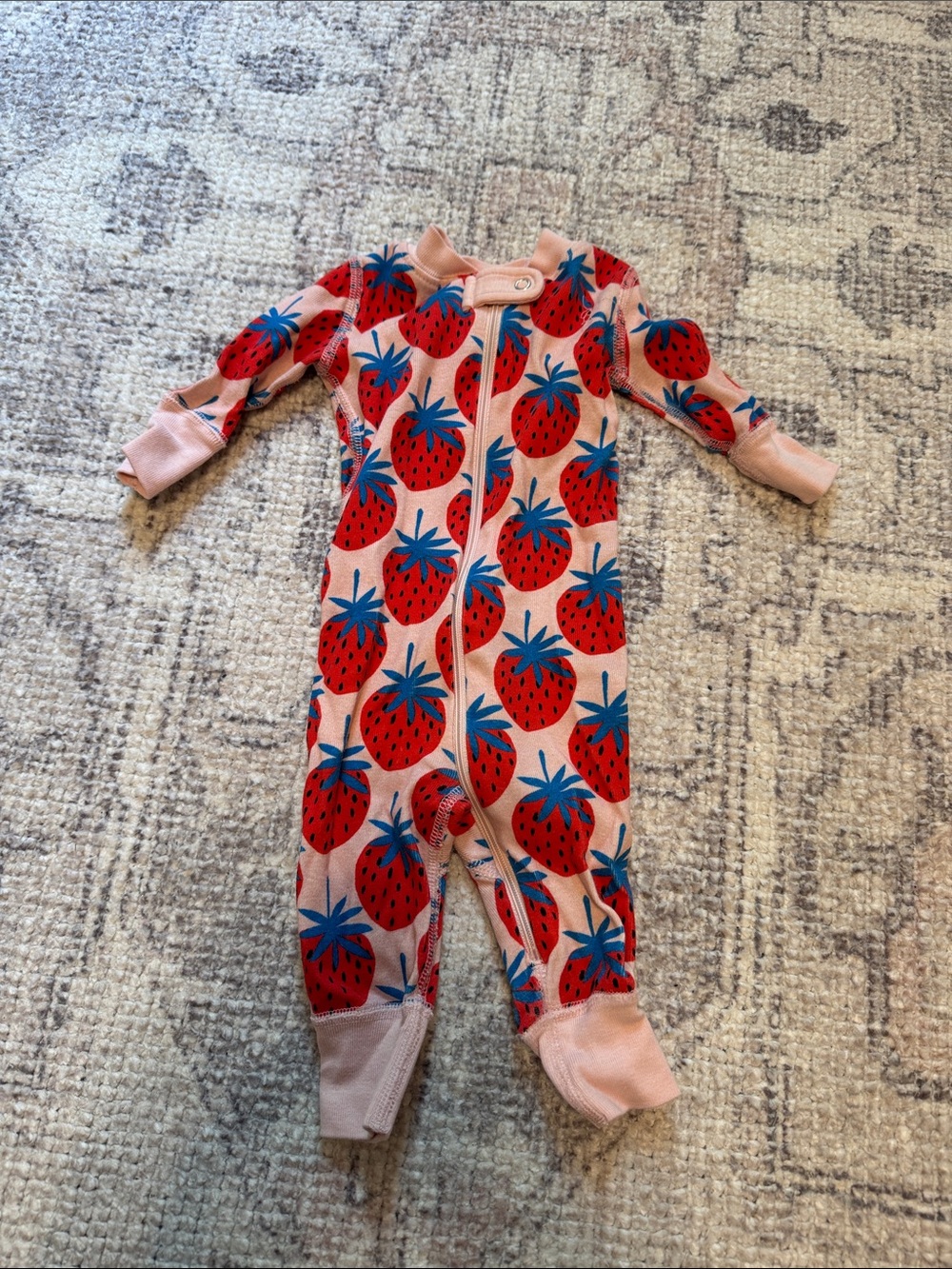 Hanna Andersson Pink Footie with Red & Blue Strawberry Print
